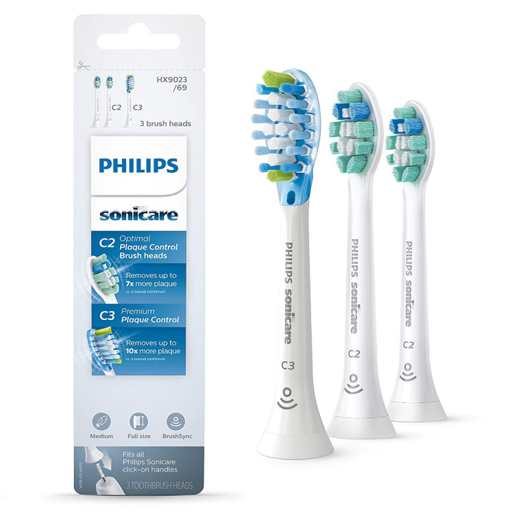 Philips Sonicare Genuine Toothbrush Head Variety Pack C3 Premium Plaque Control and C2 Optimal Control 3 Brush Heads Whi