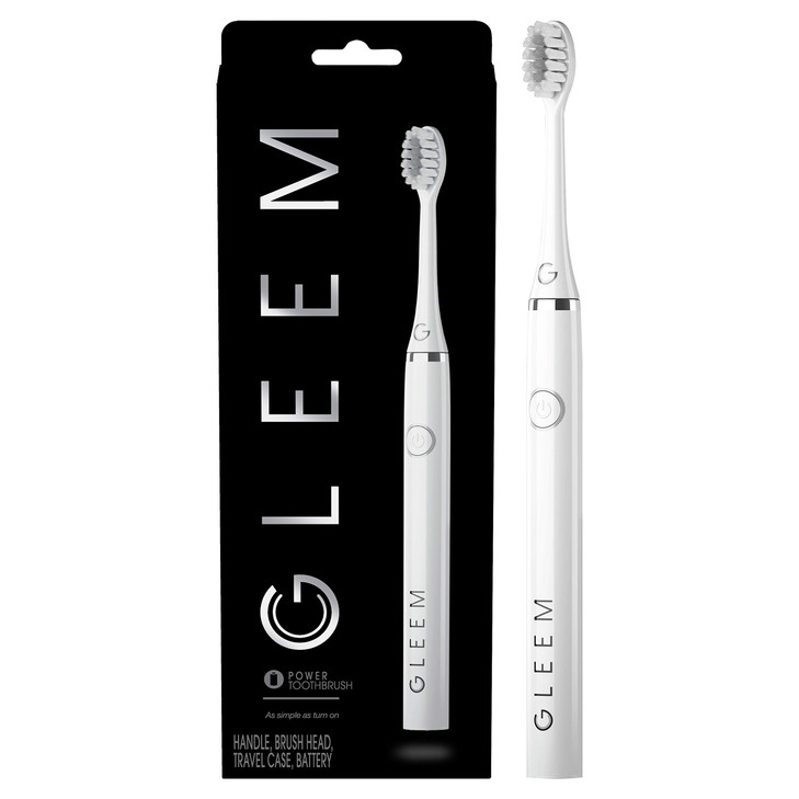 Gleem Battery Power Electric Toothbrush with Travel Case Soft Bristles White