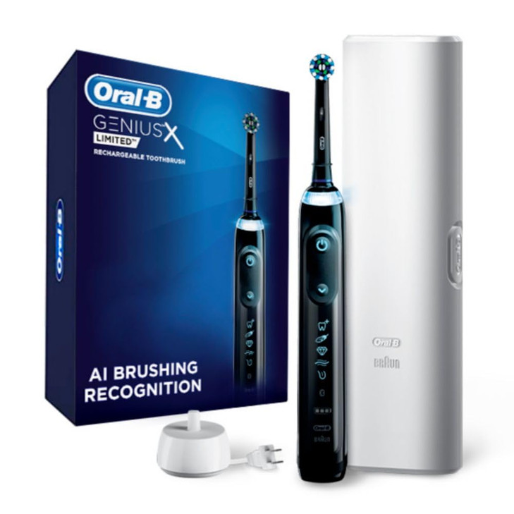 OralB Genius X Limited Rechargeable Electric Toothbrush with 1 Replacement Brush Head Travel Case Midnight Black