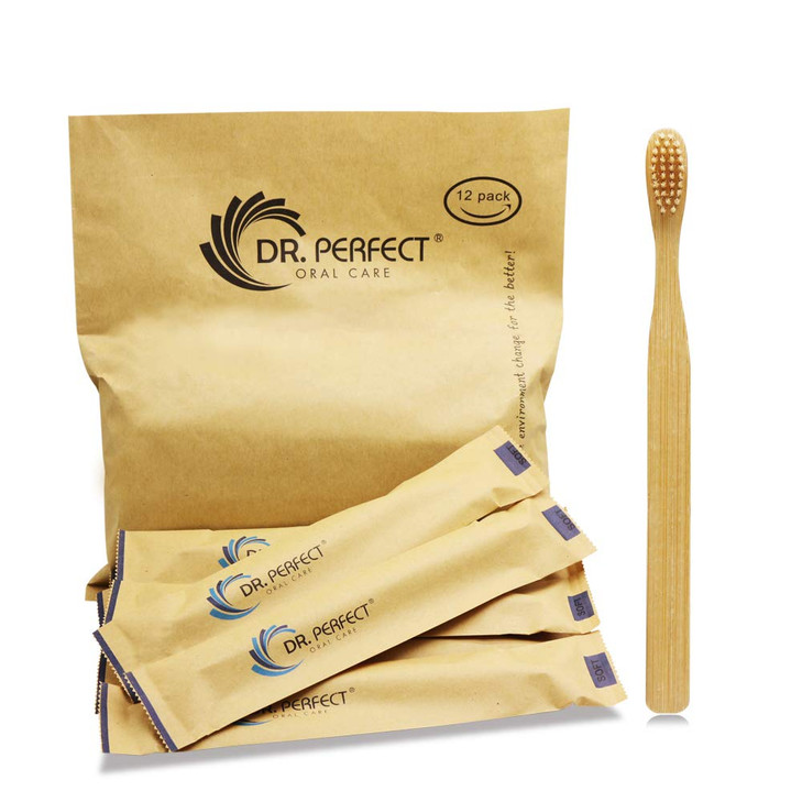 DR PERFECT Natural Bamboo Toothbrush Soft Bristles for Adults Pack of 12