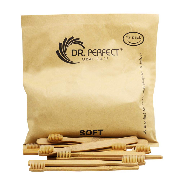 DR PERFECT Natural Bamboo Toothbrush Soft Bristles for Adults Pack of 12