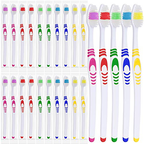 Lingito 25 Bulk Toothbrushes Individually Wrapped Manual Disposable Travel Toothbrush Set for Adults or Kids Made with a