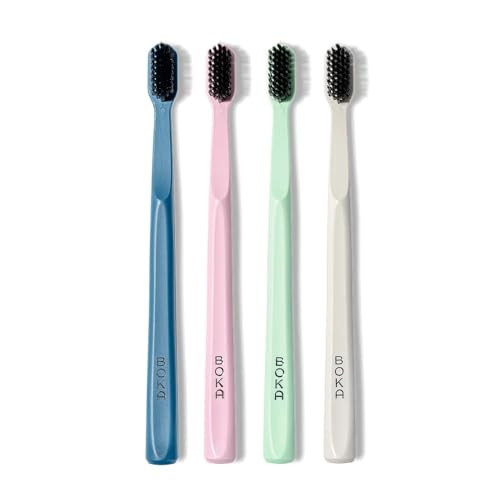 Boka Classic Manual Toothbrush with Extra Soft ActivatedCharcoal Tapered Bristles Bioplastic Handle That Includes Travel