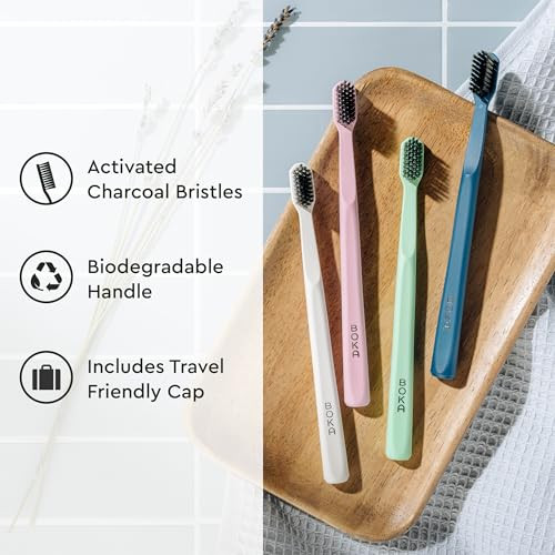 Boka Classic Manual Toothbrush with Extra Soft ActivatedCharcoal Tapered Bristles Bioplastic Handle That Includes Travel