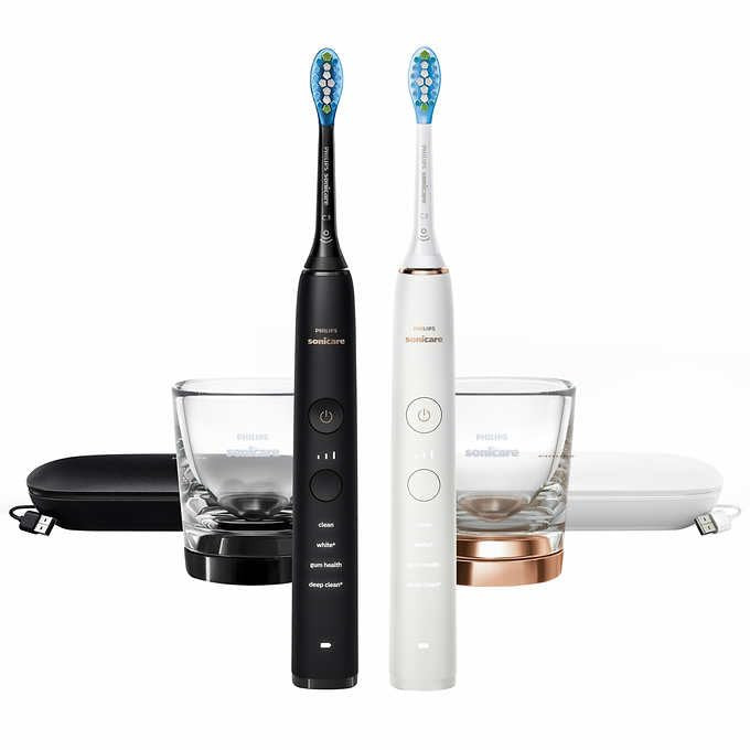 PHILIPS Battery Powered Sonicare Diamond Clean Rechargeable Toothbrush for Complete Oral Care 2Pack Handles Black
