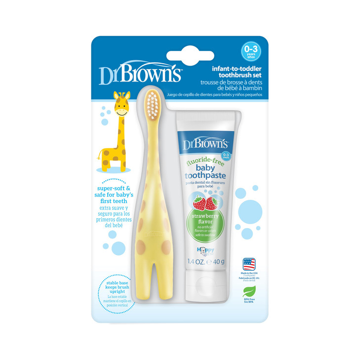 Dr Browns InfanttoToddler Toothbrush Giraffe Strawberry Toothpaste Set