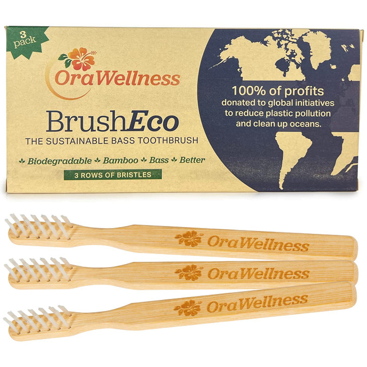 OraWellness Bamboo Toothbrush Sustainable BrushEco with 3 Rows Biodegradable Wooden Toothbrush for Healthy Mouth Gums Te