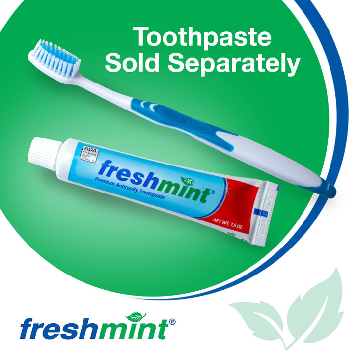 FRESHMINT Individually Wrapped Bulk Premium Toothbrushes 100 Pack Oversized Easy Grip Handle Soft Multi Color Nylon Bris