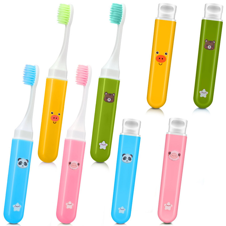 CHENGU 8 Pack Soft Travel Toothbrushes Mini Portable Toothbrush with Case Camping Pocket Toothbrush for Home School Busi