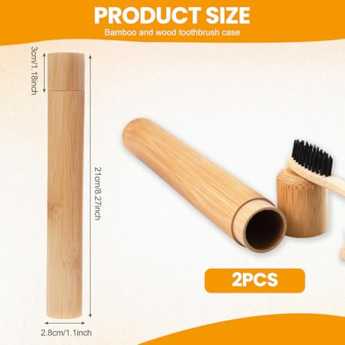 2 Pcs Natural Bamboo Toothbrush Storage Holder Empty Reusable Portable Toothbrush Case with Cover Personal Cleaning Tool