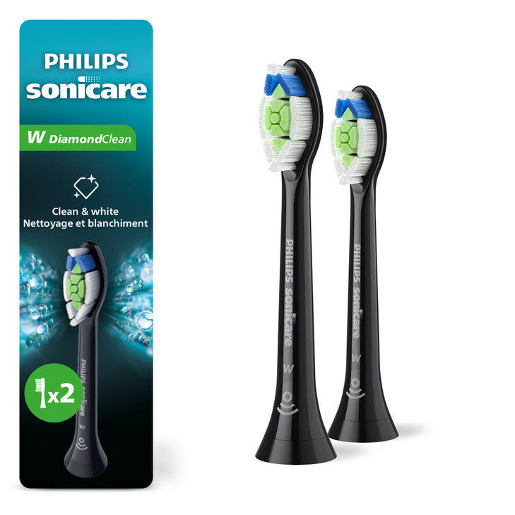 Philips Sonicare W DiamondClean Genuine Replacement Electric Toothbrush Heads Black 2 Pack HX606295