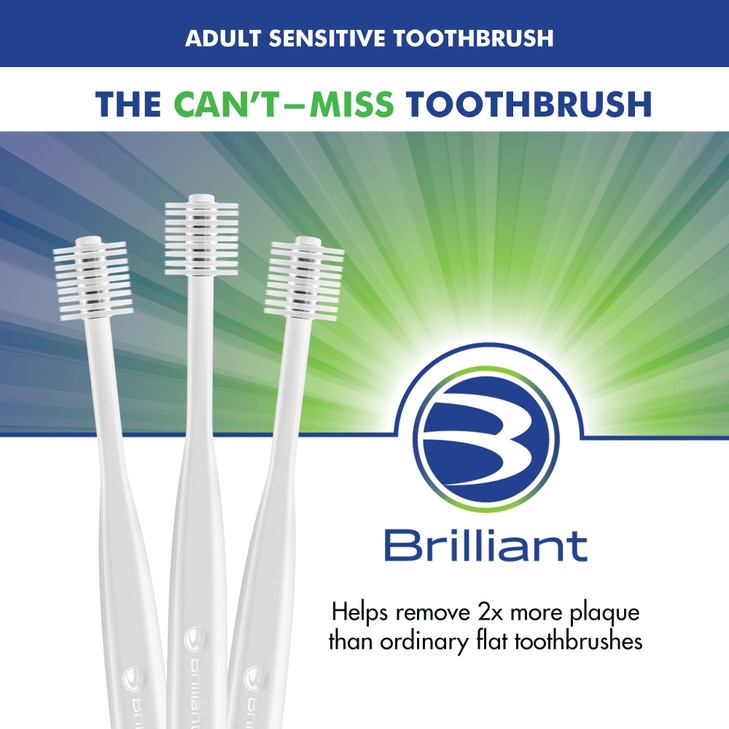 Brilliant Oral Care Adult Sensitive Toothbrush with Extra Soft Bristles Round Head and Gentle AllAround Clean for Tender