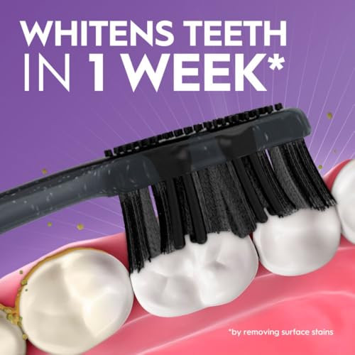 OralB 3D White Charcoal toothbrush 2 count MEDIUM manual tootbrush pack Whitens teeth removes plaque and stains tongue s