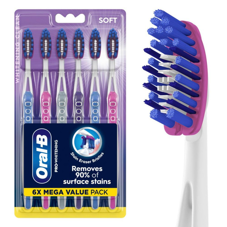 OralB 3D White Deep Stain Remover toothbrushes 6 Count Toothbrush Soft Removes 90 of Surface Stains whitens Teeth deep R