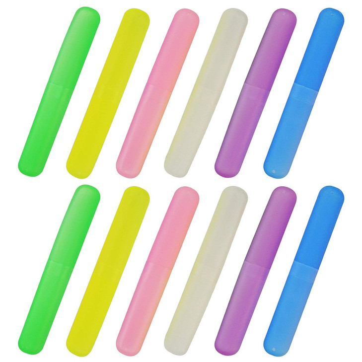 12PCS Plastic Toothbrush Case Six Colors Portable Dustproof Toothbrush Cases Toothbrushes Holder for Daily and Travel Us