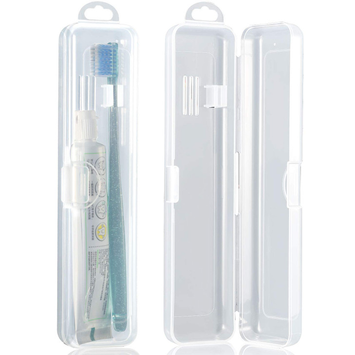 Patelai 2 Pack Travel Size Toothbrush Case Holder Portable Clear Toothbrush and Toothpaste Storage Container Hard Plasti