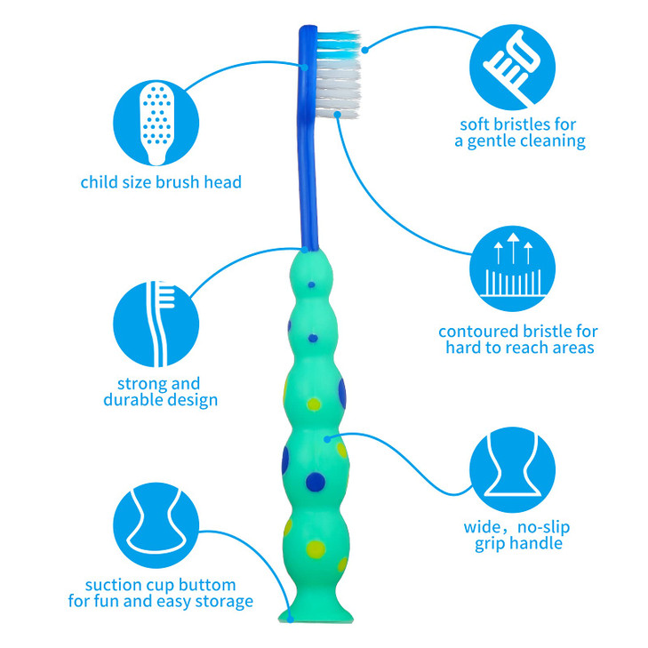 Lauwell 12Piece Toddler Toothbrush Pack Kids Toothbrushes with Covers Suction Cup Soft Bristles Animal Design for Sensit