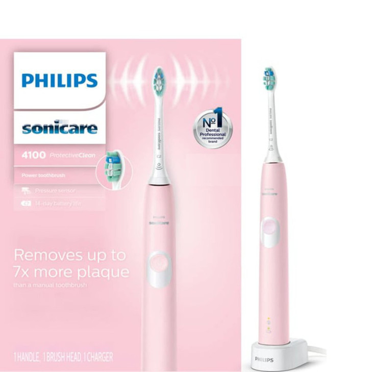 Philips Sonicare ProtectiveClean 4100 Electric Rechargeable Toothbrush Plaque Control Pastel Pink Phi0304 10 Count