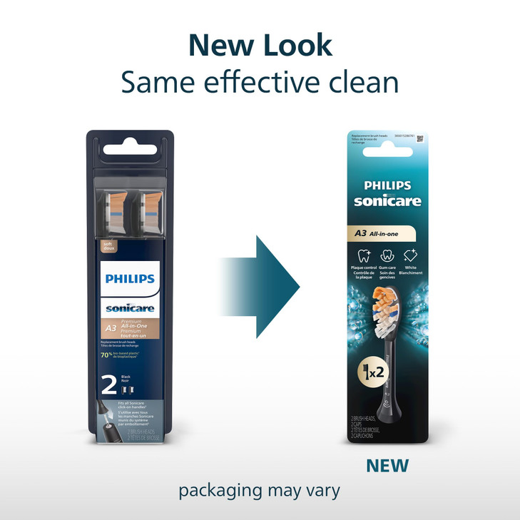 Philips Sonicare A3 AllinOne Genuine Replacement Electric Toothbrush Heads Black 2 Pack HX909295
