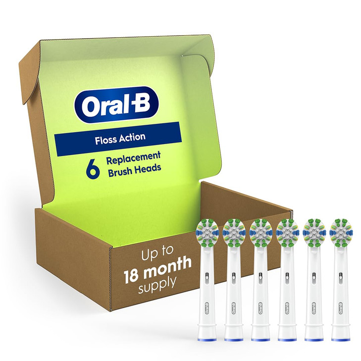 OralB Floss Action Replacement Brush Heads for an OralB Electric Toothbrush Pack of 6