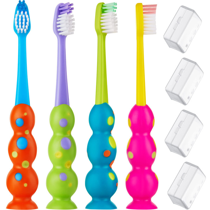 Kids Toothbrush 4 Pack Soft Bristles with Suction Cup Toothbrush Kids Child Sized Brush Heads 310 Year Old Kid Toothbrus