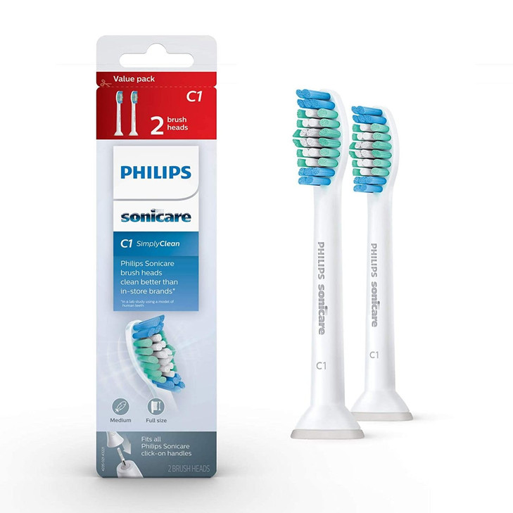 Philips Sonicare C1 SimplyClean Genuine Replacement Electric Toothbrush Heads White 2 Pack HX601204