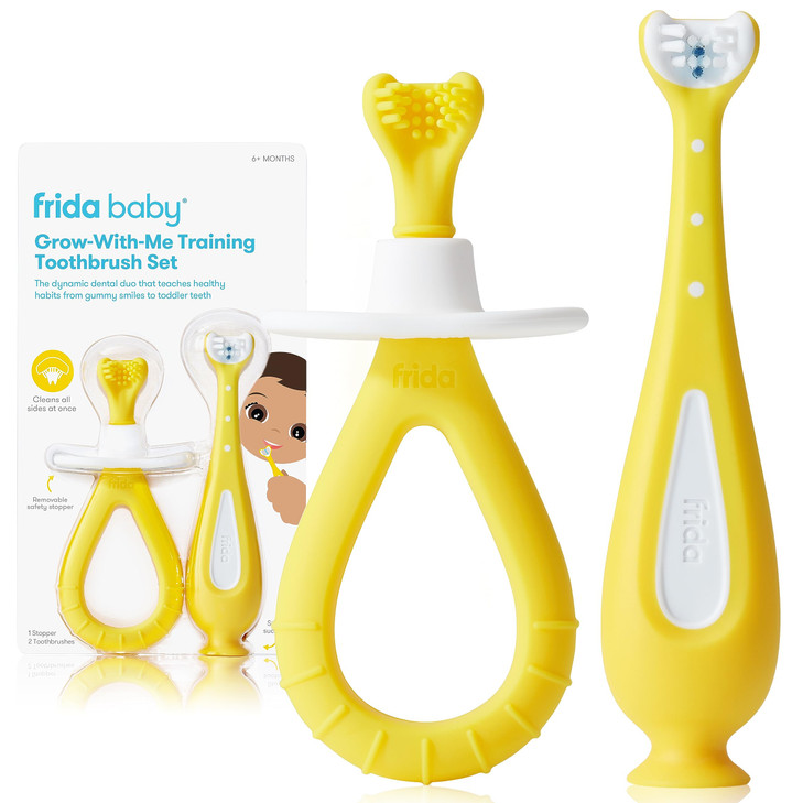 Frida Baby GrowwithMe Training Toothbrush Set Infant Baby Tooth brush Toddler Toothbrush 618 Months Soft Silicone Bristl