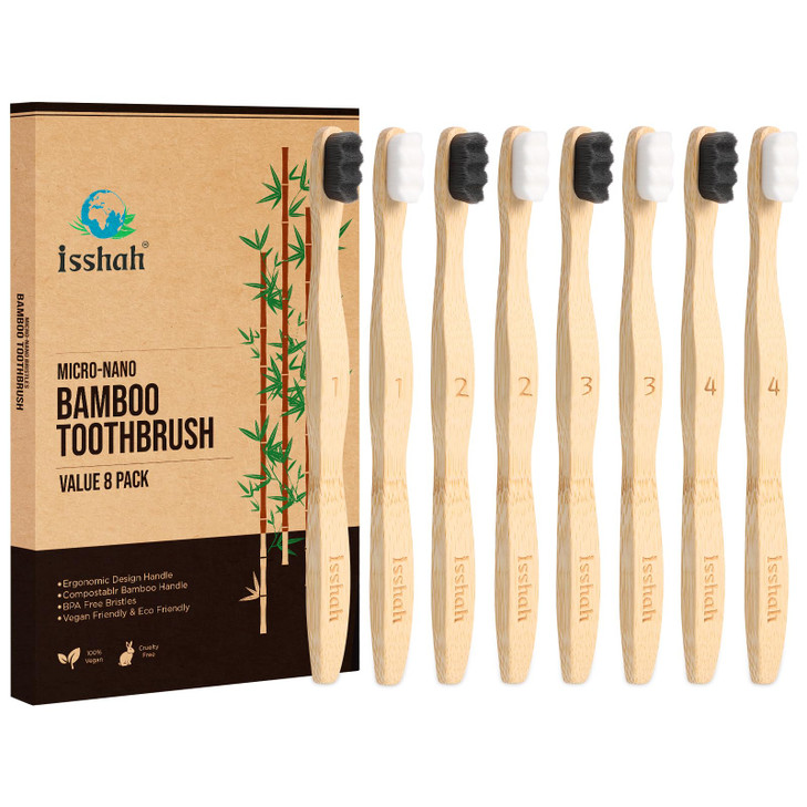 Isshah Extra Soft Bamboo Toothbrush Micro Nano 20000 Bristles Toothbrushes for Sensitive Gum FSC Certified and PETA Appr