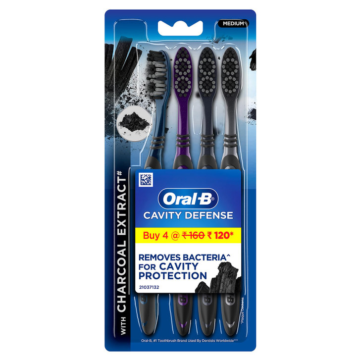 Oral B Cavity Defense 123 Black Toothbrush Medium Pack of 4