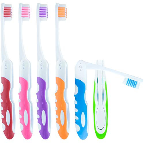 Lingito Travel Folding Toothbrush Camping Toothbrush Bulk Medium Bristle 6 Pack MediumMulticolor
