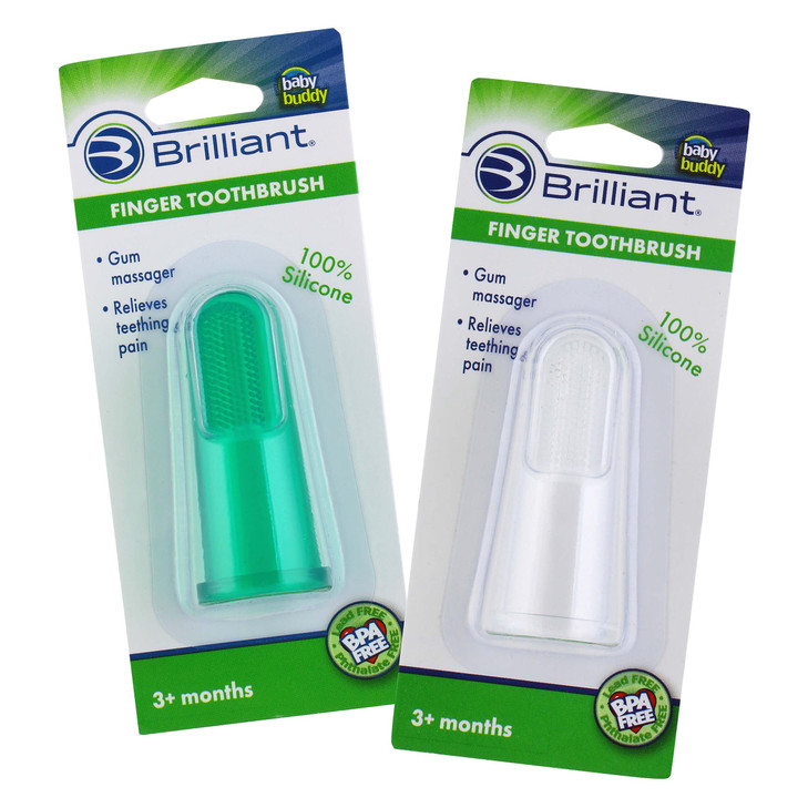 Brilliant Baby Finger Toothbrush Silicone Teether Brush and Gum Massager for Babies and Toddlers 3 Months Old and Up Gum