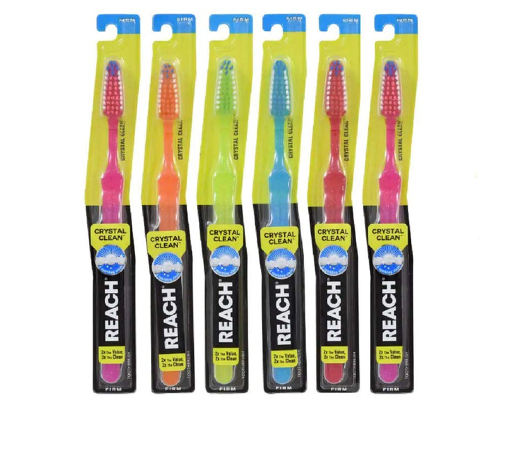 REACH Crystal Clean Firm Adult Toothbrush 1 ea Colors May Vary Pack of 6