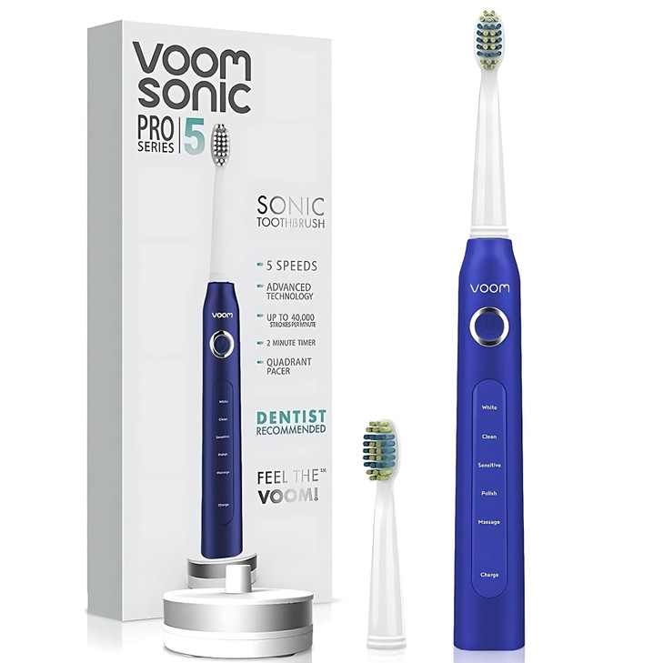 Voom Sonic Pro 5 Series Rechargeable Electronic Toothbrush Dentist Recommended Advanced Oral Care 2 Minute Timer with Qu