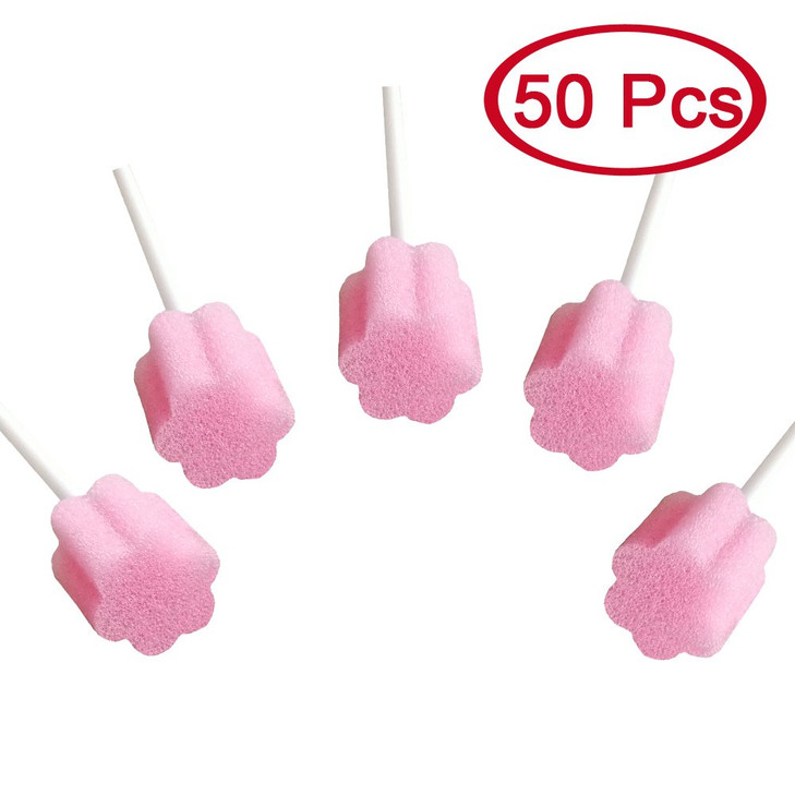 MUNKCARE Disposable Oral Swab Mouth Cleaning Sponge Swabsticks Singeuse Plum Blossom Shaped Untreated Unflavored box of