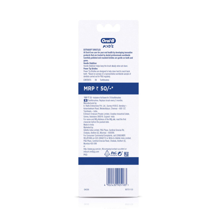OralB Kids Toothbrush Extra Soft Pack of 3