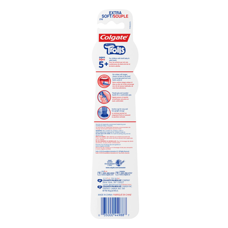 Colgate Kids Toothbrush Trolls Extra Soft Toothbrush with Suction Cup 4 Pack