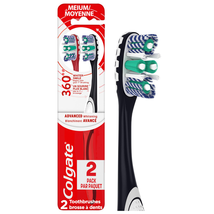 Colgate 360 Optic White Advanced Whitening Toothbrush Adult Medium Toothbrush with Whitening Cups Helps Whiten Teeth and