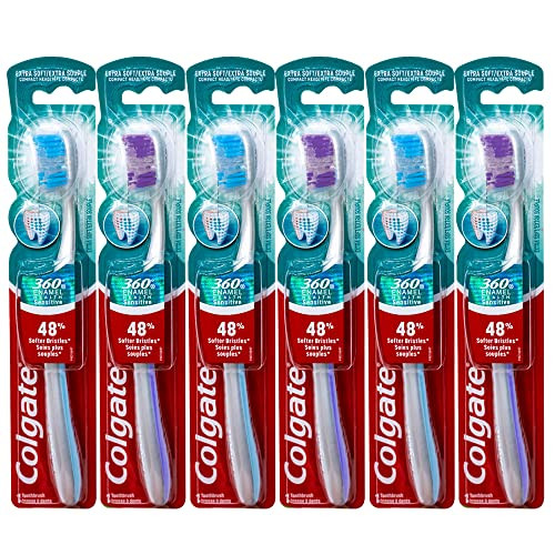 Colgate 360 Enamel Health Sensitive Toothbrush Compact Head Extra Soft Pack of 6