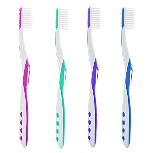 Super Soft Tapered Bristle Toothbrush with Tongue Cleaner Assorted Colors 4 Count