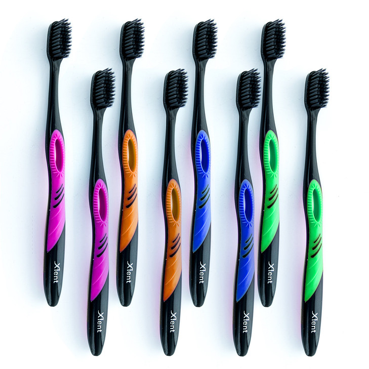 Activated Charcoal Bristle Toothbrush Xtreme Extreme Soft Ultrafine Tapered bristles Compact Head Slim Design 8 Count