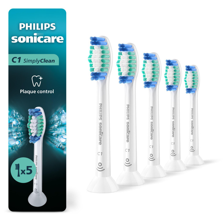 Philips Sonicare Genuine SimplyClean Replacement Toothbrush Heads 5 Brush Heads White HX601503