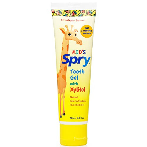 Spry Natural Xylitol Toothpaste for Baby Toddler and Kids Age 3 Months and Up Fluoride Free Tooth Gel Tasty Support Deve