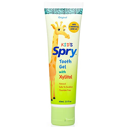 Spry Natural Xylitol Toothpaste for Baby Toddler and Kids Age 3 Months and Up Fluoride Free Tooth Gel Tasty Support Deve