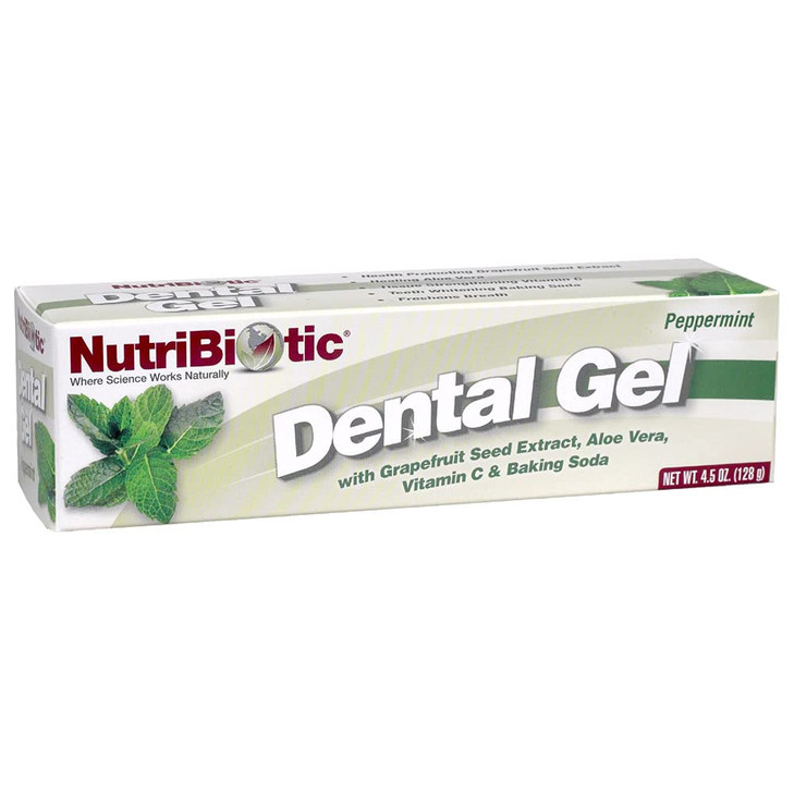 NutriBiotic Dental Gel Golden Peppermint 45 Oz with GSE Aloe Vitamin C Baking Soda Vegan Biodegradable Free of Fluoride