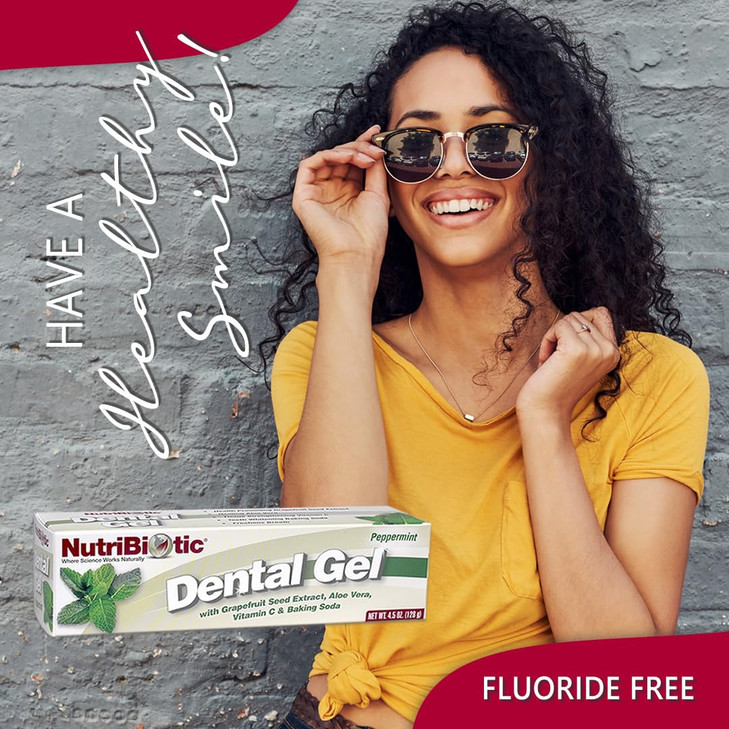 NutriBiotic Dental Gel Golden Peppermint 45 Oz with GSE Aloe Vitamin C Baking Soda Vegan Biodegradable Free of Fluoride