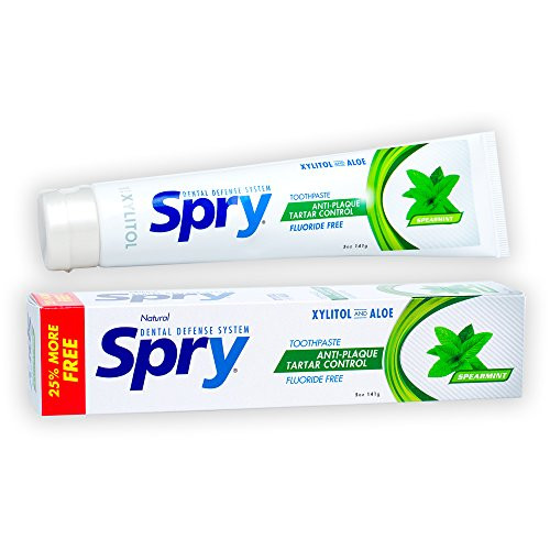 Spry Natural Xylitol Toothpaste 5oz for Adults and Kids Fluoride Free Gentle for Sensitive Teeth Whitening and Remineral