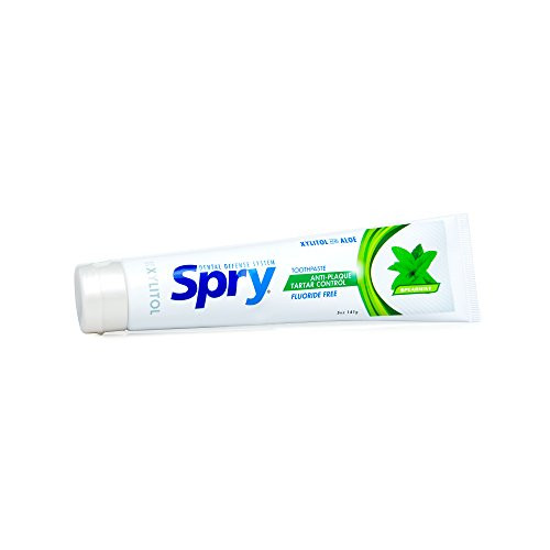 Spry Natural Xylitol Toothpaste 5oz for Adults and Kids Fluoride Free Gentle for Sensitive Teeth Whitening and Remineral