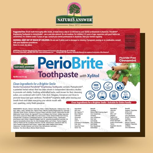 Natures Answer PerioBrite Toothpaste Cinnamint 4Ounces Fluoride Free with CO Q10 for Sensitive Teeth Whitens Teeth Fresh