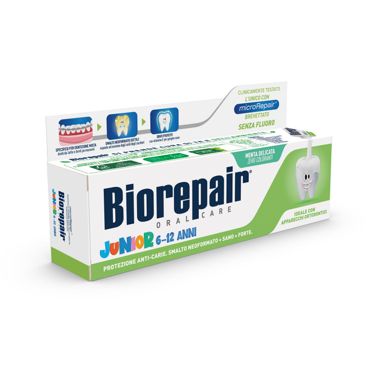 Biorepair Oral Care Junior 714 Years Toothpaste Fluoride Free with Mint Extract 253 Fluid Ounces 75ml Tube Italian Impor