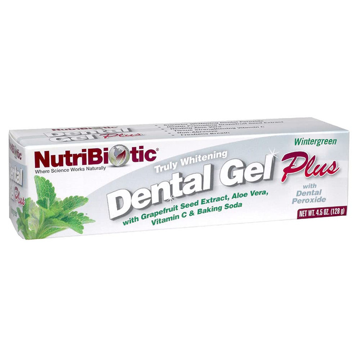 NutriBiotic Dental Gel Plus Truly Whitening Wintergreen 45 Oz with GSE Aloe Vitamin C Baking Soda Dental Peroxide Suppor